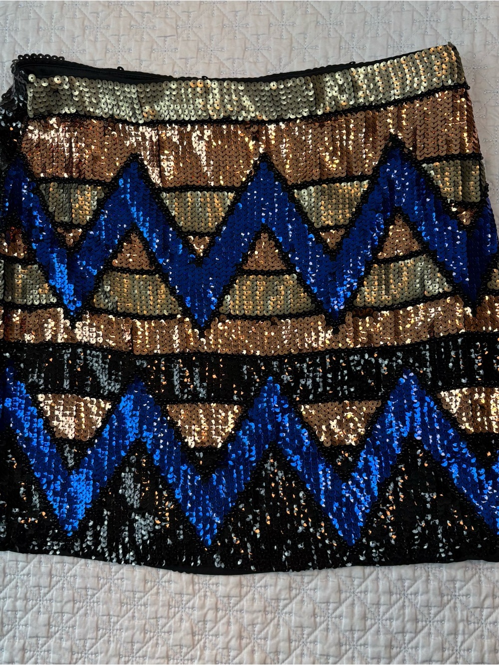 Endless Rose Sequin Mini Skirt in Gold, Black & Blue, Large